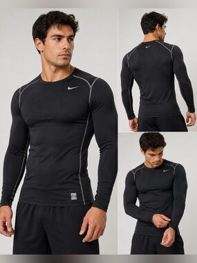 Nike Black Long-Sleeve Compression Shirt with Gray Stitching